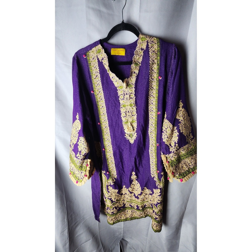 Sana Safinaz Embroidered Purple Kurta Tunic Top - Size Large